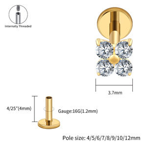 Orecchini a perno con fiore CZ in titanio ASTM F136 16G, gioielli impermeabili per piercing labret, <span class=keywords><strong>helix</strong></span>, labbra e orecchie, accessori da <span class=keywords><strong>donna</strong></span> - Product Image 4