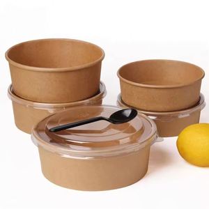 Conteneur à salade en carton blanc biodégradable de qualité alimentaire, laminé mat, gaufré, avec revêtement UV, recyclé - Product Image 1