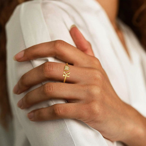 Heart Shaped Letter <b>Ring</b> With Zircon Pave Setting Women's Fashion Jewelry Gift <b>Open</b> Design - Product Image 2