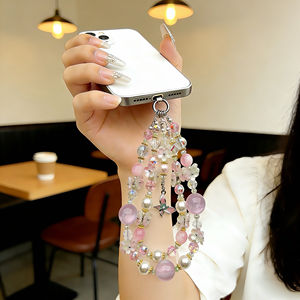 Chaîne de téléphone portable en perles haut de gamme, porte-téléphone portable luxueux avec papillon et cristal, porte-clés - Product Image 4