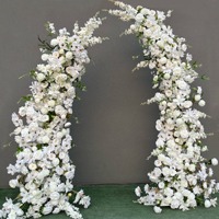 Arche de fleurs artificielles en soie pour mariage, arrangement floral en forme de corne de rose et d'hortensia, décoration de fête en plein air pour mariage