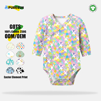 Combinaison bébé unisexe Puresun personnalisée pour le printemps et Pâques, imprimé lapin, 100% coton tricoté, 180-200 GSM, barboteuse pour nouveau-né