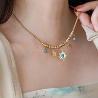 Arbre de Vie Bleu Turquoise Clavicule Collier Rétro Style Ethnique Chaîne Ensemble de Bijoux pour Femme