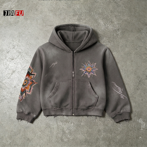 Sweat-shirts pour hommes 500 g/m² surdimensionnés, effet délavé, zippés, style streetwear, avec logo personnalisé brodé ou imprimé - Product Image 1