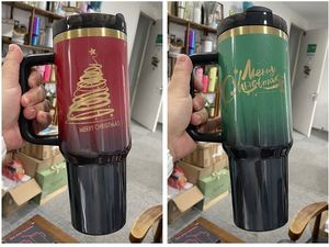 Nueva Botella de Agua de Viaje con Aislamiento al Vacío, 40oz, H2.0, Color Rojo y Verde Degradado, con Brillo y Recubrimiento Dorado Láser, para Envoltura UV, Navidad, Estados Unidos - Product Image 2