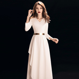 White V Neck Satin Sheath Evening Dress For Women Long Elegant Party Banquet Host Event Wear - Product Image 2