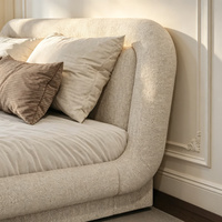 Lit Moderne Courbé en Tissu Bouclé, Cadre de Lit King Size, Mobilier de Chambre, Lit Cocon avec Tête de Lit pour Maison, Hôtel, Appartement