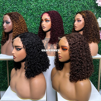 Perruque Courte Bouclée Pixie en Cheveux Humains Vietnamiens Naturels, Perruques Lace Front Glueless en Dentelle HD en Gros pour Femmes Noires