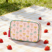 Pochette de toilette de voyage personnalisée en gros, sac cosmétique en toile à imprimé palmier tropical mignon pour femme, idéal pour l'été