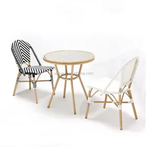 Leisure garden cafe furniture Aluminum frame stripes rattan outdoor chair