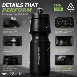 680ml PP5 BPA 프리 스퀴즈 사이클링 물병 (로드 바이크, <span class=keywords><strong>MTB</strong></span>용) 누수 방지 직접 음용 물병 (맞춤 로고 가능) - Product Image 5