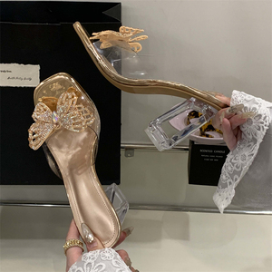 รองเท้าส้นสูงแฟชั่นฤดูร้อนสำหรับผู้หญิง แบบใส ประดับคริสตัล กันน้ำ พื้นหนา กันลื่น เหมาะสำหรับงานปาร์ตี้ - Product Image 4
