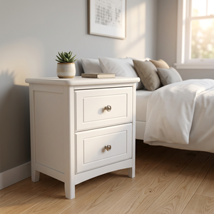 Clean-Lined 2-Slide Wood Bedside Chest, Multi-Purpose Accent <b>End</b> <b>Table</b> for Bedroom & Tight Spaces - Product Image 6