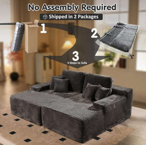 Sofa busa kompresi populer 2025, tanpa perakitan diperlukan kain Corduroy, kasur Sofa kompresi vakum, tempat tidur Sofa ruang ganda - Product Image 2