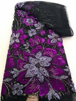 Tissu en velours floral perlé, dentelle de tulle, paillettes faites à la main, extensible, élastique, métallique, respirant, écologique, léger pour mariage