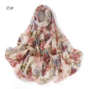 2023 automne nouveau hijab en mousseline de soie florale belle écharpe en mousseline de soie imprimée hijab pour femme musulmane