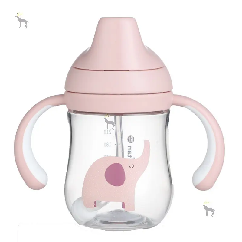 children's learning drink cupwith duckbill straw handle to go out portable Baby PP feeding bottle 260ML free BPA