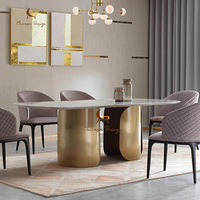 Pied de table de luxe en acier inoxydable doré, plateau tournant pour table à manger en marbre avec finition laiton brossé, mobilier de salle à manger Modrest
