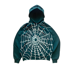 Sudaderas con capucha personalizadas al por mayor de algodón grueso estilo streetwear Y2K con estampado gráfico de telaraña y cremallera completa para hombre - Product Image 3