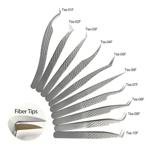 Anti-skid Grips 10pcs Eye Lash Extension Tweezers Diamond Pattern Stainless Steel Volume Lash Extension Tweezers With Grip Tips