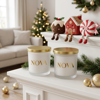 Pot à bougie en verre dépoli avec logo personnalisé, gobelet à bougie vide avec couvercle métallique pour cadeau de Noël, pots à bougies de luxe avec couvercles
