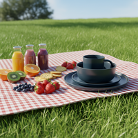 Service de table en grès gris classique de luxe Guangda |   Assiettes et tasses en céramique modernes |   Résistant à la chaleur, compatible lave-vaisselle