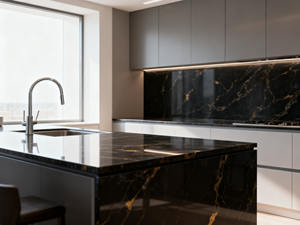 משטח עבודה מאבן קוורץ קראקטה שחור שטוח, התאמה אישית סיטונאית - Product Image 2