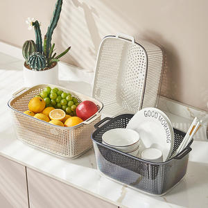 Cesta de Doble Capa para Lavar Verduras Fuu, Juego de 3 Piezas con Contenedor, Escurridor de Frutas de Plástico, Almacenamiento de Cocina - Product Image 3