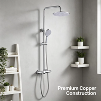 Colonne de douche thermostatique contemporaine en laiton chromé poli avec double poignée, douche pluie et douchette à main, barre coulissante