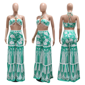 Ensemble deux pièces sexy pour femme : haut bustier lacé et pantalon large imprimé ajouré – Idéal pour sortir - Product Image 6