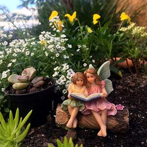 Artesanías de resina, venta al por mayor, libros de lectura personalizados, pequeña estatua de hada en miniatura, figuritas de jardín para <span class=keywords><strong>Hermanas</strong></span> - Product Image 5