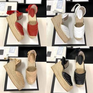 Chaussures de créateur pour femmes, <span class=keywords><strong>espadrilles</strong></span> <span class=keywords><strong>compensées</strong></span> en tricot avec lanières de cheville, chaussures à talons hauts en paille tressée - Product Image 2