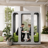 Cabine de bureau insonorisée moderne en acier pour une personne, avec bureau intégré, ergonomique, pour réunions acoustiques en bâtiment de bureaux