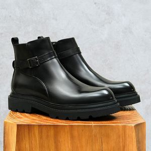 Black Chelsea <b>Ankle</b> Round-Toe Leather Men's Autumn/Winter Casual <b>Boots</b> Top-Grade Cowhide Upper Slip-On Closure Lightweight - Product Image 3