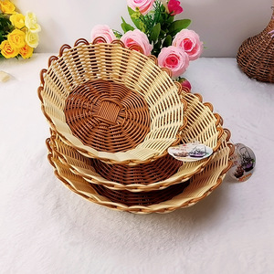 Handmade Imitation Rattan Woven <b>Basket</b> Round <b>Plastic</b> Storage <b>Basket</b> For Fruit Vegetable Candy Snack Household Use - Product Image 3