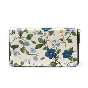 Cartera Larga de Cuero Vegano con Cierre y Estampado Floral Azul Botánico Elegante - Gran Capacidad con 12 Ranuras para Tarjetas - Product Image 4