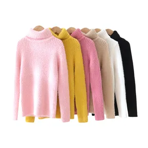 Mantel bulu cerpelai Turtleneck, sweater anak-anak musim gugur dan musim dingin baru 2024 untuk anak perempuan dengan pakaian rajut bawah tebal