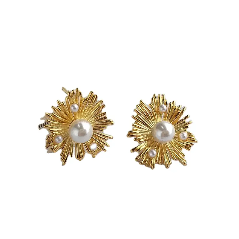 Fashion 925 Sterling Silver Stud Earrings Vintage Baroque Pearl Sunflower Stud Earrings Jewelry modern earings