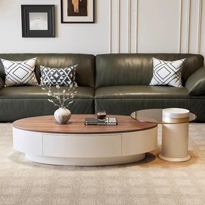 Set di <span class=keywords><strong>Tavolini</strong></span> <span class=keywords><strong>da</strong></span> Caffè e <span class=keywords><strong>Divano</strong></span> in Stile Nordico, Combinazione di 2 Pezzi, Tavolo Laterale e Centrale in Acciaio Inox con Finitura Effetto Legno per Hotel - Product Image 4