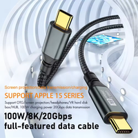 Cable USB3.2 USB C Tipo C PD100W de 1.5M, Cable Trenzado de Nailon con Conductor de Cobre de 8K 60Hz 20Gbps para iPhone 16 15, Cable de Datos Tipo C
