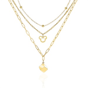 Cute Cool Cartoon Mickey <b>Mouse</b> Charms Pendant Stainless Steel Gold Plated Triple Layer Chain Necklace Party Wedding Anniversary - Product Image 5
