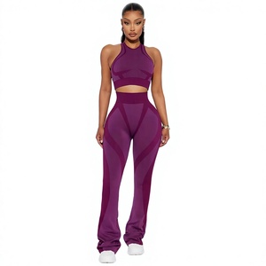Leggings de Yoga Morados, Cintura Alta, Sin Costuras, Pantalones Deportivos Elásticos para Entrenamiento en el Gimnasio - Product Image 1