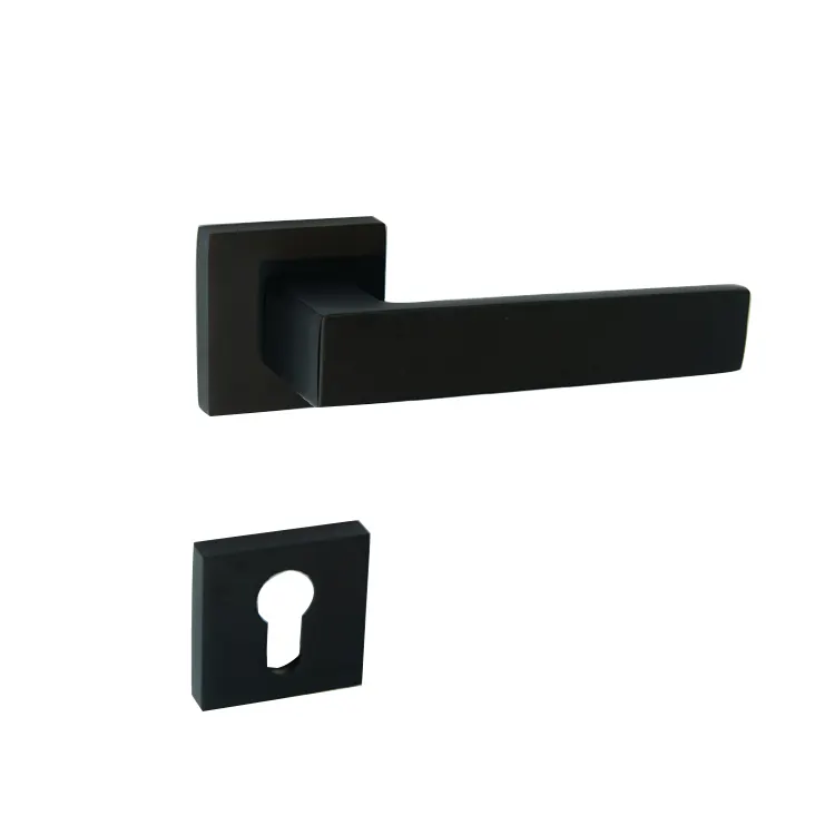 मैट काले जस्ता मिश्र धातु वर्ग लीवर दरवाज़े के हैंडल डिजाइन लकड़ी के दरवाजे के लिए हैंडल
