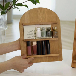 Organisateur de rangement en bois à arche ronde de style nordique pour cosmétiques, vernis à ongles, maquillage et articles divers - Product Image 4