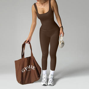 Женский бесшовный быстросохнущий комбинезон для йоги из 100% полиэстера с высокой талией, без спинки, на тонких бретелях, эластичный, для тренировок, цельный, спортивный - Product Image 6