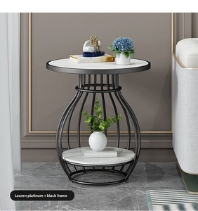 Tavolino da Caffè Moderno <span class=keywords><strong>Rotondo</strong></span> in <span class=keywords><strong>Finto</strong></span> <span class=keywords><strong>Marmo</strong></span> Bianco e Oro con Spazio di Archiviazione per Soggiorno e Camera da Letto - Product Image 4