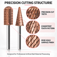 Fraise à ongles professionnelle en carbure de tungstène or rose certifiée ISO/CE, fraises rotatives en carbure à coupe croisée pour le limage des ongles