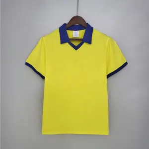 Kaus Sepak Bola Retro Pria, Kaus Kuning Poliester 100% Kualitas Thai