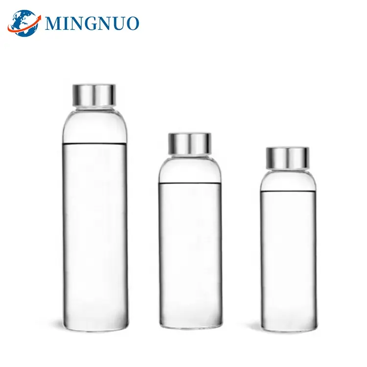 Garrafa de água borosilicate de 1 litro, garrafa de bebidas com tampas de aço inoxidável de 550ml e 1l,