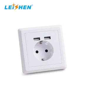 Wholesale 250V 16A EU Standard Dual USB Wall C Outlet Port 2.4A Charger For Mobile Phone Eu Wall Socket